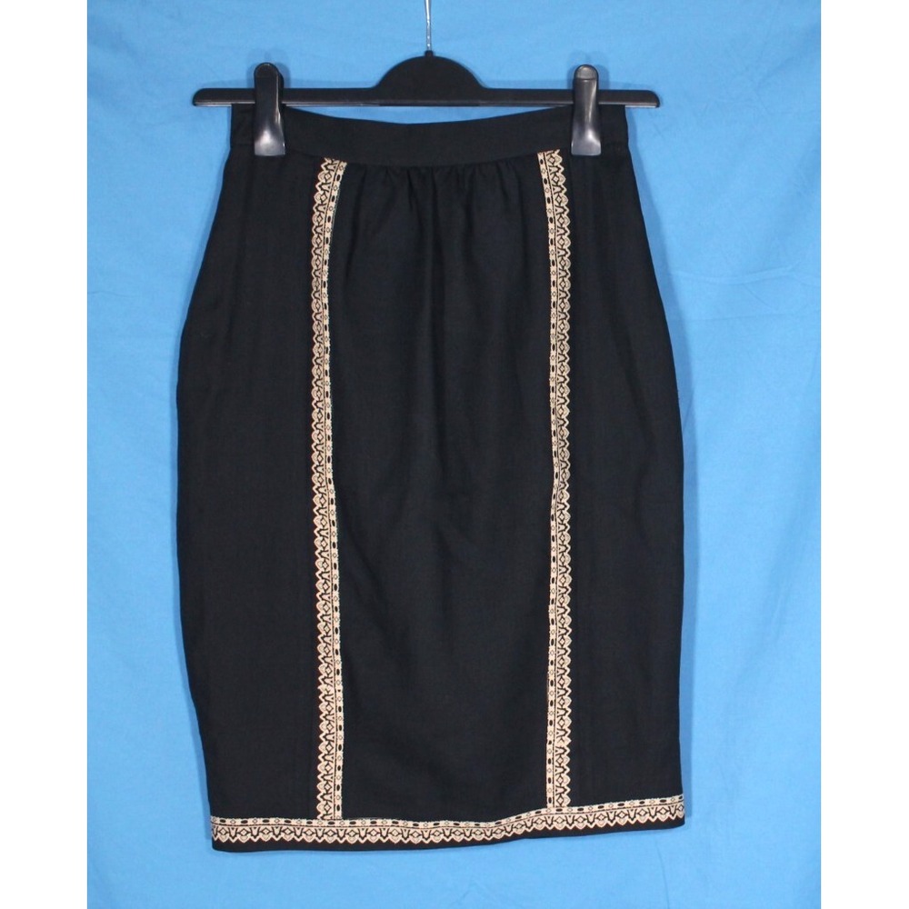 ALBERT NIPON Lined SILK & WOOL BLEND Embroidered Details STRAIGHT/PENCIL SKIRT 8